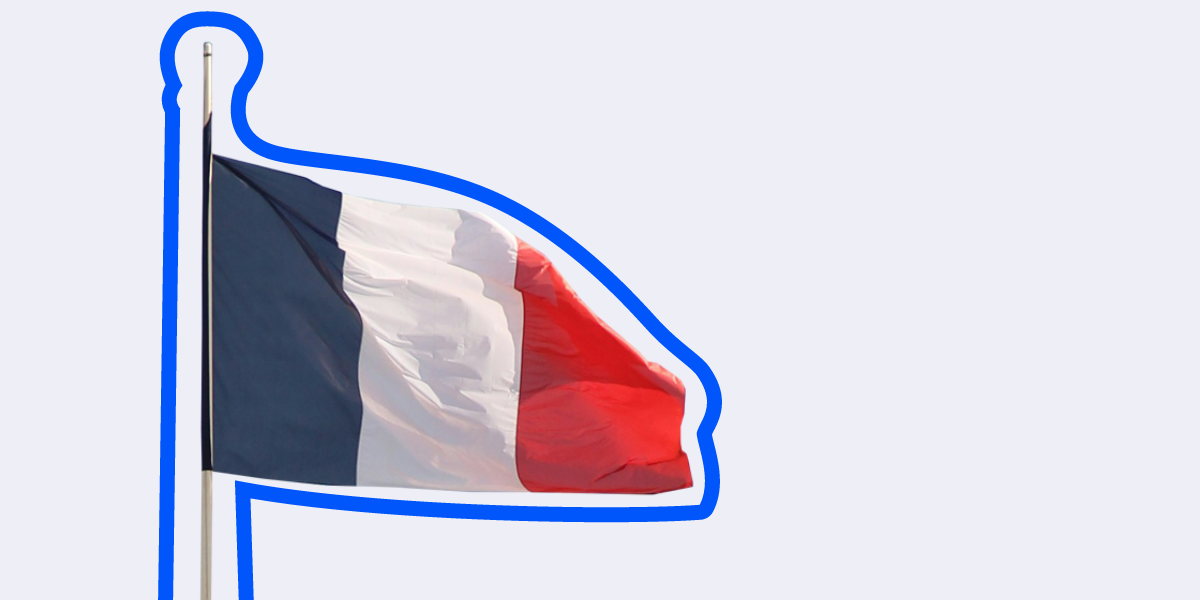 France's flag with a blue outline, highlighting the recent bribery investigation involving a French billionaire.