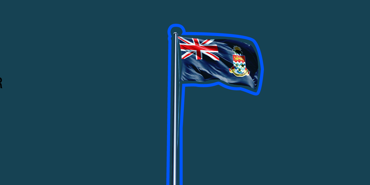 Cayman Islands flag outlined with a blue stroke, representing the increasing demand for conducting due diligence overseas.