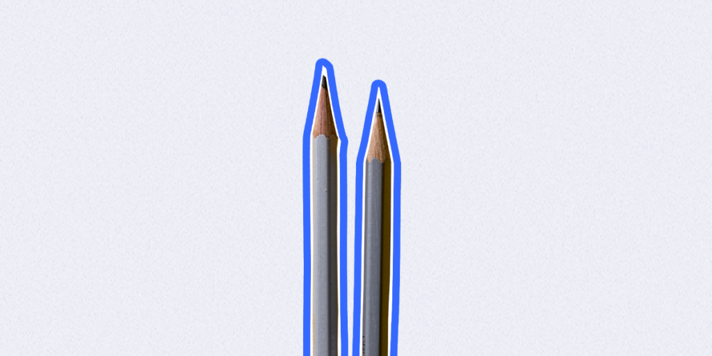 Two pencils outlined in blue stroke, representing a written letter from the newly appointed global Chief Executive Officer.