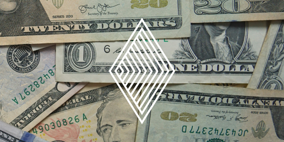 US dollar bills scattered with a diamond graphic overlay, symbolizing the value of robust Anti-Money Laundering programs in protecting financial integrity.