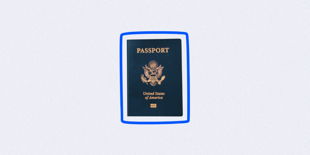 United States passport outlined in blue stroke, symbolizing the role of due diligence in uncovering bribery scandals and ensuring accountability in international dealings.