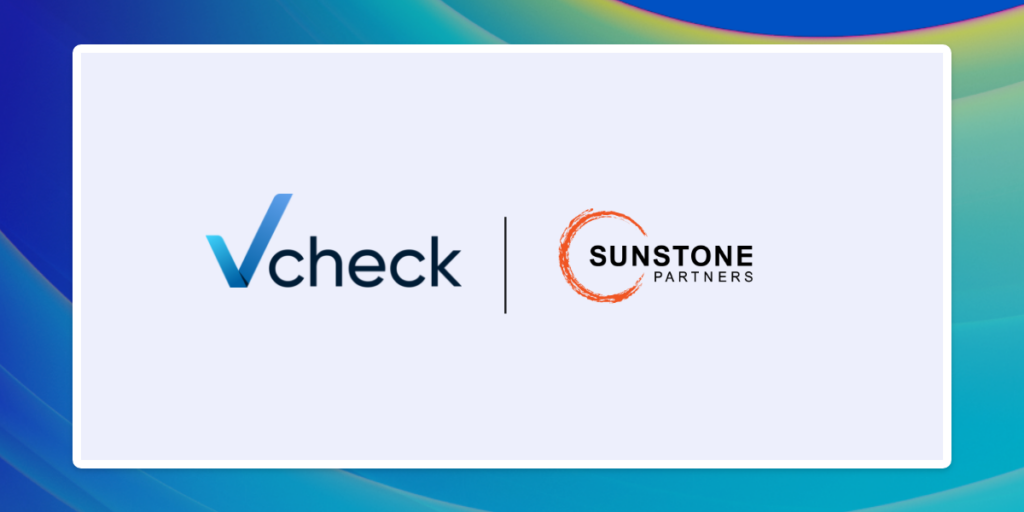 Logos of Vcheck and Sunstone Partners, symbolizing their collaboration on strategic investments in the financial sector.