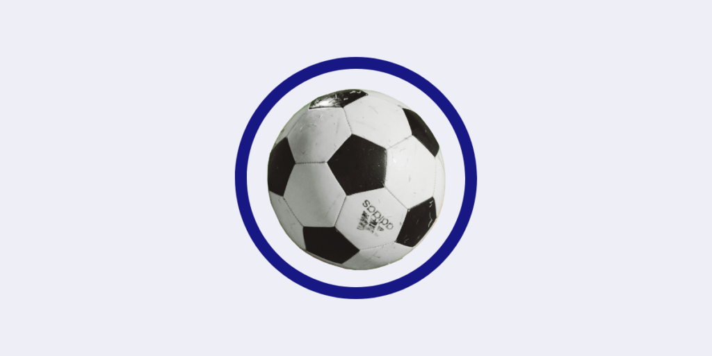 Soccer ball outlined in blue stroke, representing the concept of sportswashing and the controversies surrounding the use of sports to divert attention from social and political issues.