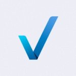 Vcheck's blue logo with a gray background.