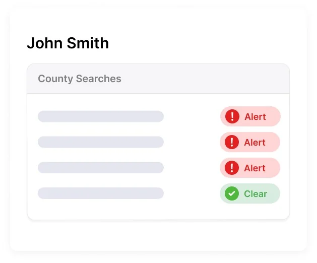 County searches for John Smith showing three alerts and one clear