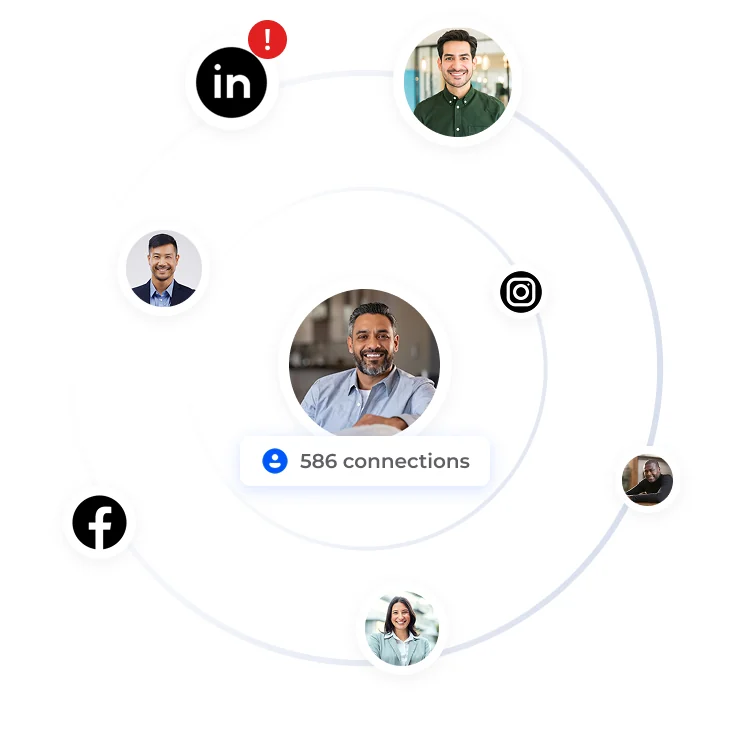 Subject at the center of a network of connections and social profiles
